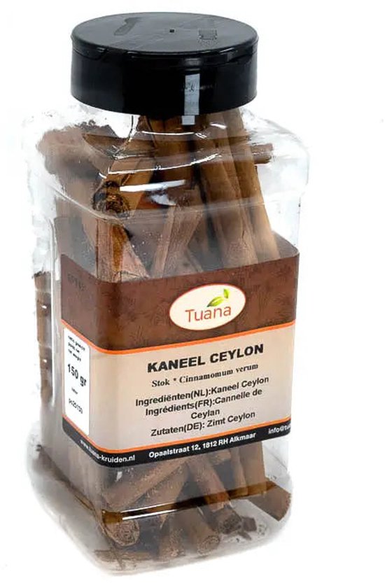 Tuana Kaneel Ceylon stokjes in plastic kruidenstrooier, 150 gram.