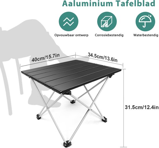 Opvouwbare kampeertafel van aluminium, lichtgewicht campingtafel met opbergtas, waterbestendige picknicktafel voor buiten, strand, barbecue en wandelen 40×34.5cm — afbeelding 2