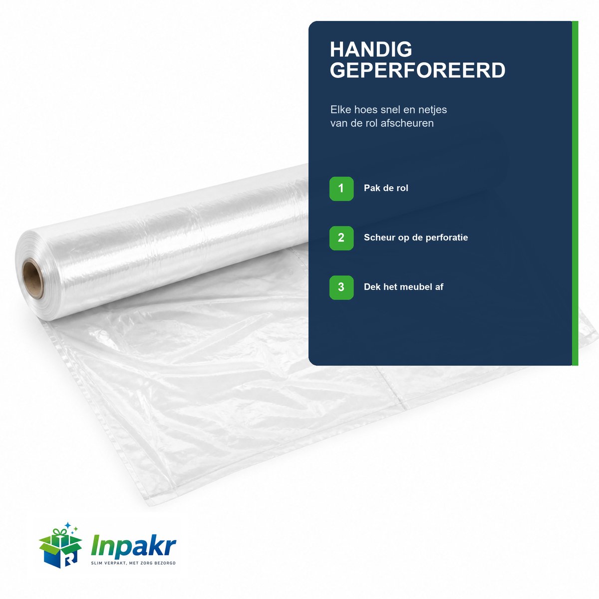 Inpakr Meubelhoezen op Rol - 100 stuks - 280 x 110 cm - Transparant LDPE - 20 micron - Geperforeerd