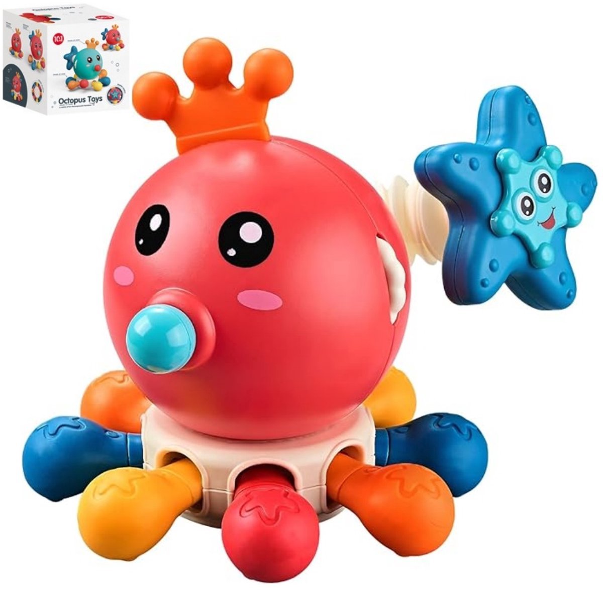 Casalora – Montessori Baby Speelgoed Rood voor 12-18 Maanden – Silicone Octopus Speelgoed voor 1-2 Jaar, Draaiend Bijtspeelgoed voor Baby’s – Reis Speelgoed voor Peuters (1-3 Jaar)