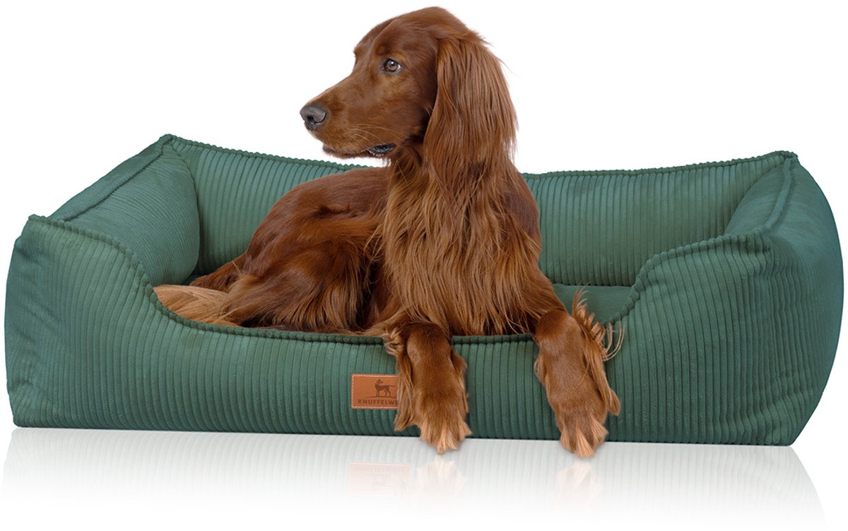 Knuffelwuff orthopedisch hondenbed van ribfluweel met handgeweven uiterlijk Nunavut M-L 85 x 63cm Petroleum