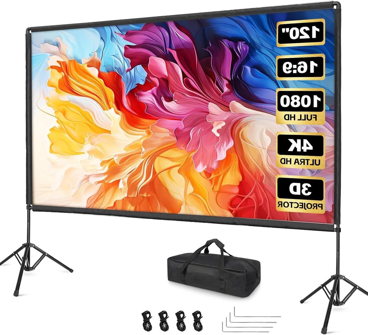 Projectorscherm met standaard - Draagbaar scherm - Film kijken - Kreukvrij en wasbaar - 120 inch - Mat