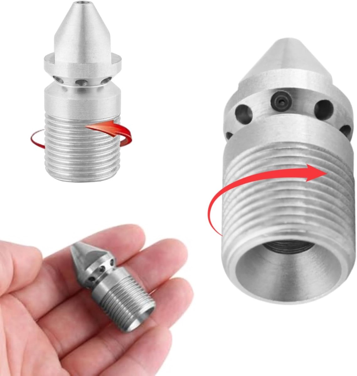 SnelShoppen - Afvoerreinigingsmondstuk 3/8" RVS Hogedrukreiniger Accessoires, Druk Afvoerreiniging Pijp Jetmondstuk, Hoogdruk 250 bar