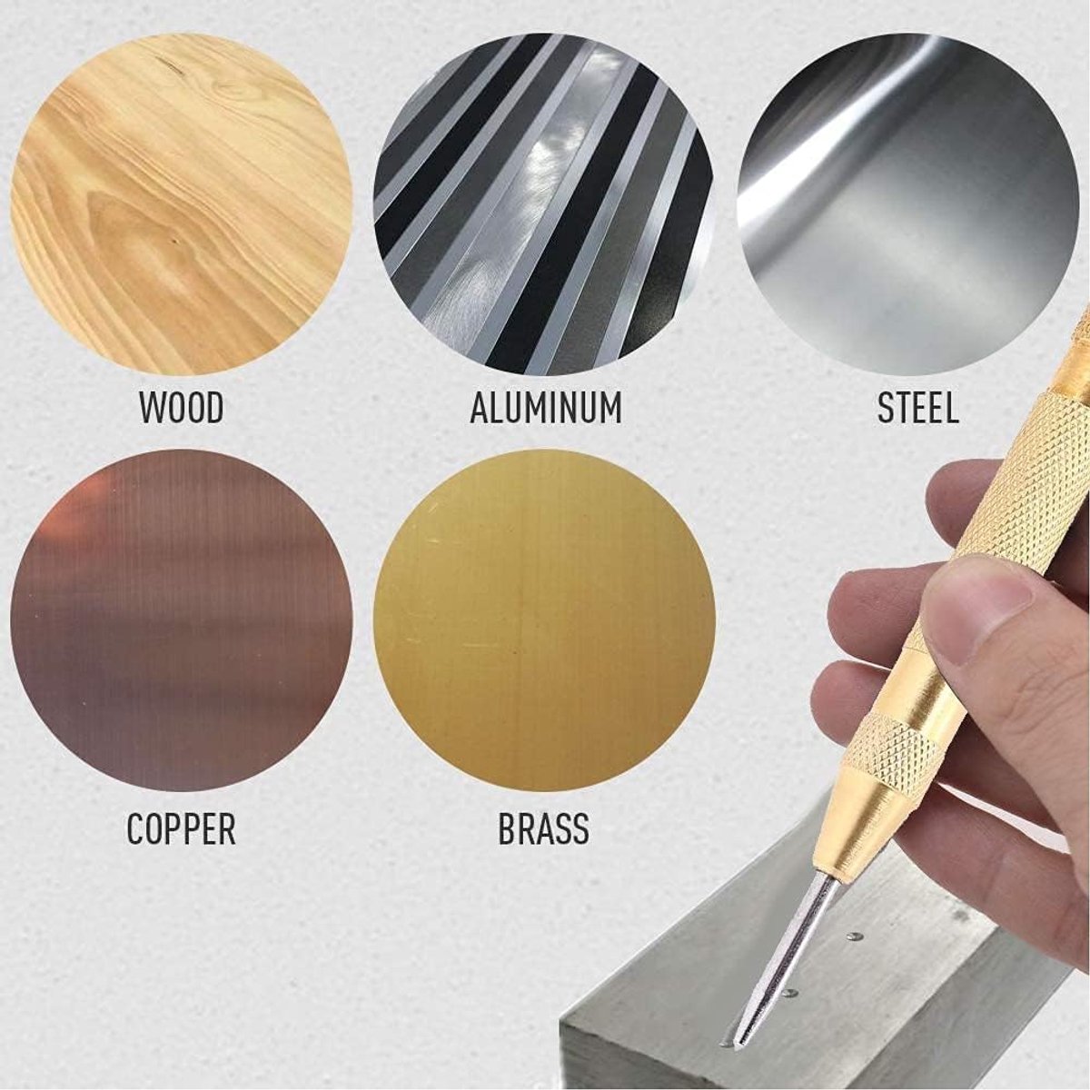 SnelShoppen - Automatische Center Punch, 1Pc HSS Tip, Brass Handvat, 127mm, Voor Precisiewerk en Handige Klussen