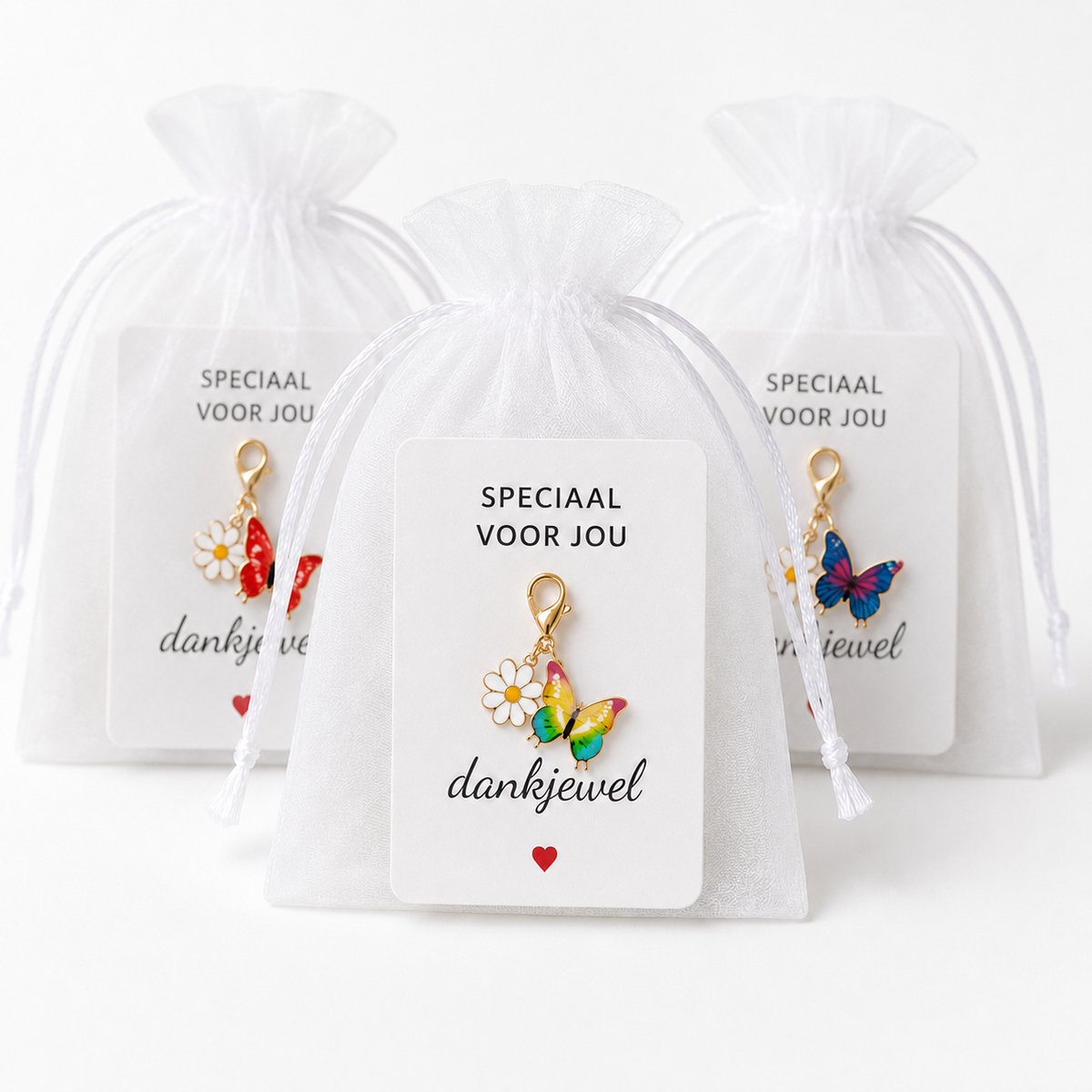 Bedankt Cadeautje 12 Stuks - Vlinder Sleutelhanger met Dankjewel Kaartje & Zakje - Bedankjes Juf & Collega - Kasey