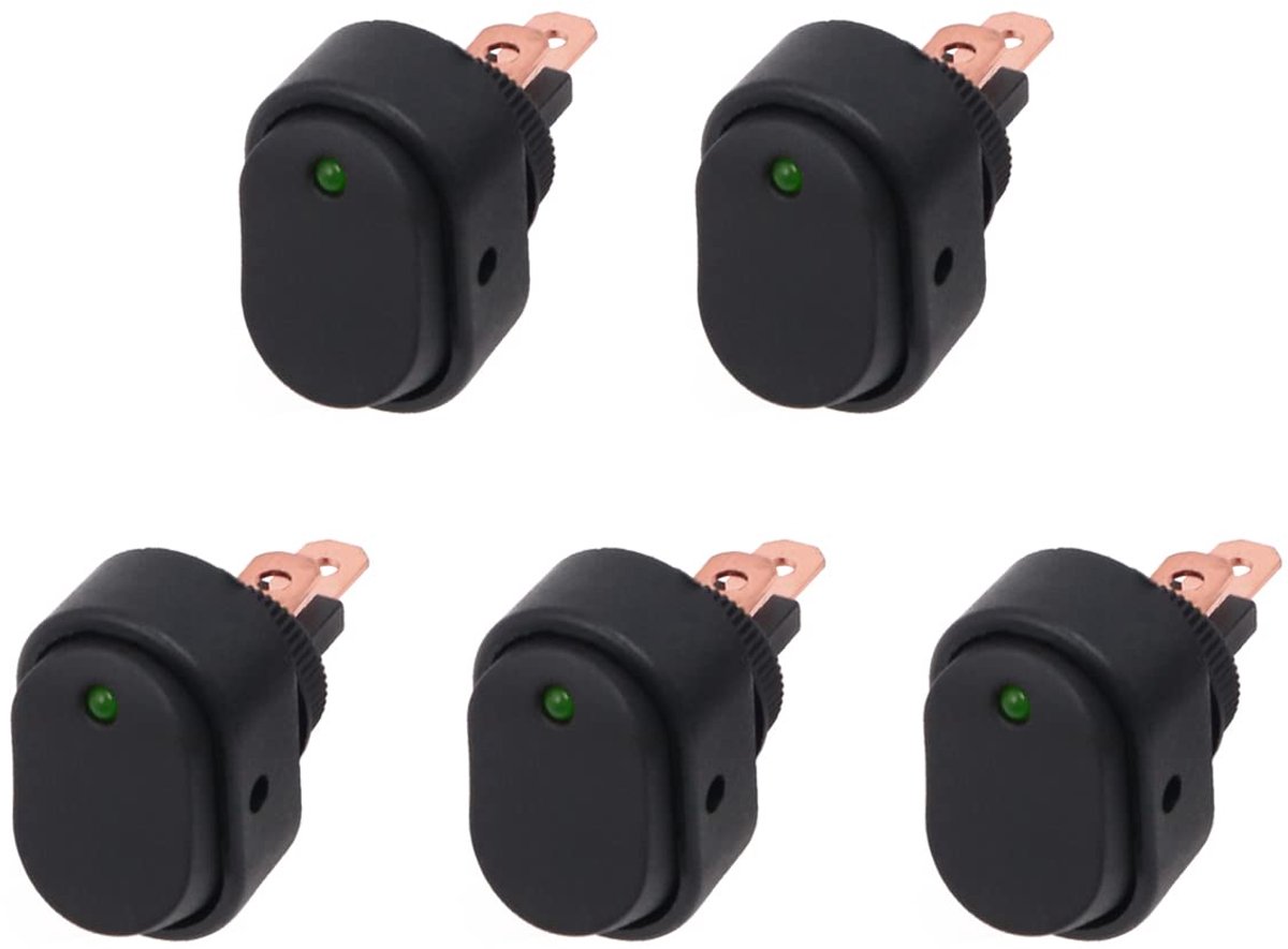 SnelShoppen - 5PCS Waterdichte LED Verlichte Rocker Schakelaar 12V AAN/UIT Toggle Knoppen 3 Pins voor Auto Boot Truck - Groene Schakelaar