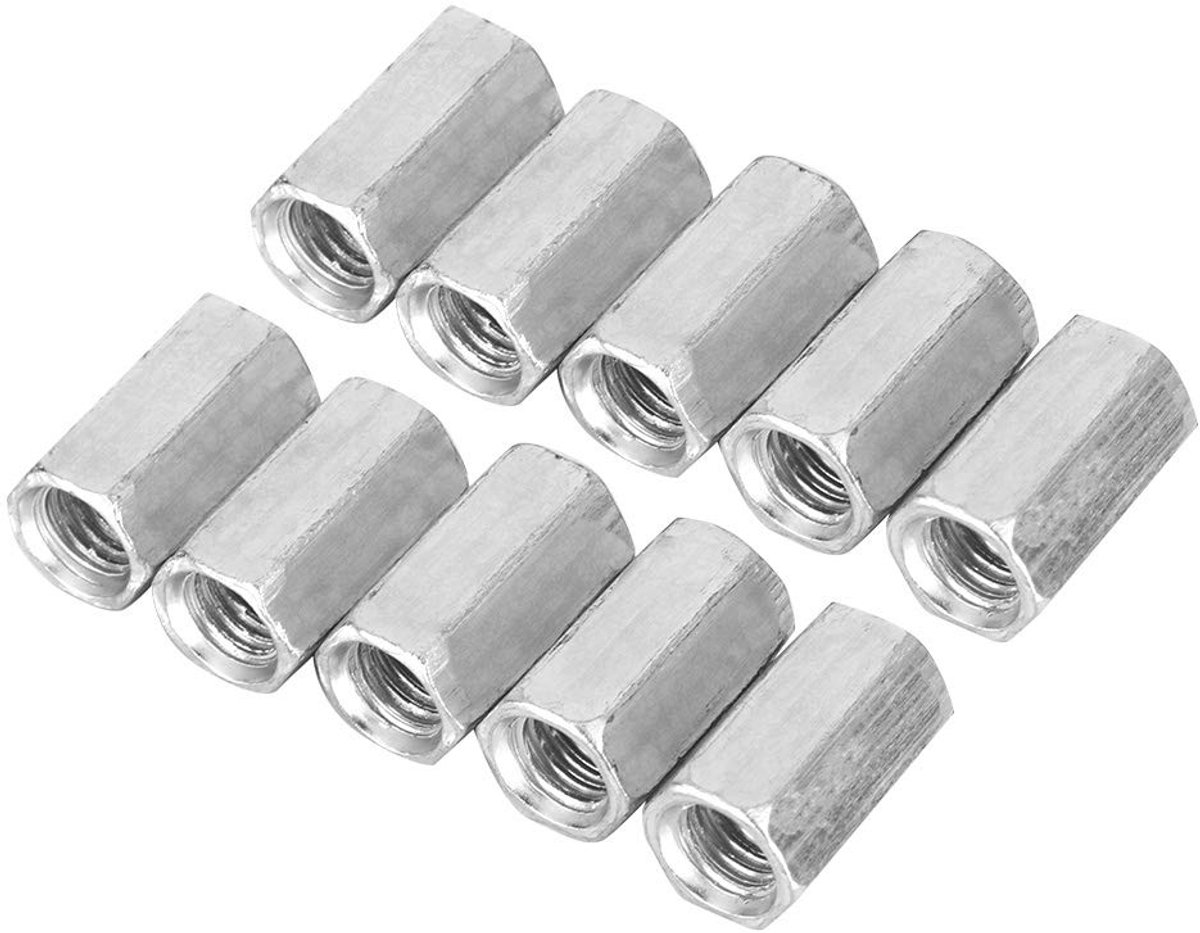 SnelShoppen - 10 Stuks M8 Moeren Hex Lange Stang Moer Carbon Staal Bevestigingsmiddelen M8*20 - Sterk en Corrosiebestendig