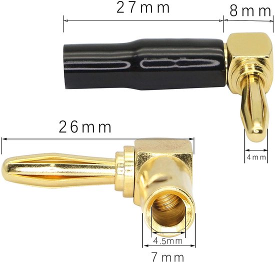 Luidspreker banana plug 90 graden - 24K verguld - 5 zwarte en 5 rode - uitstekende geluidsverbinding - ShopVlot — afbeelding 2
