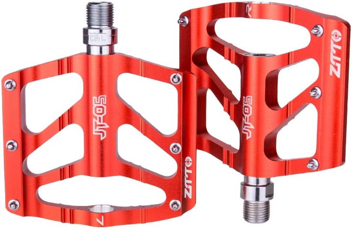 SnelShoppen - Aluminium Legering Fiets Pedalen - Platte Pedalen Mountainbike Platform Pedalen Lichtgewicht Rood met Antislip Design
