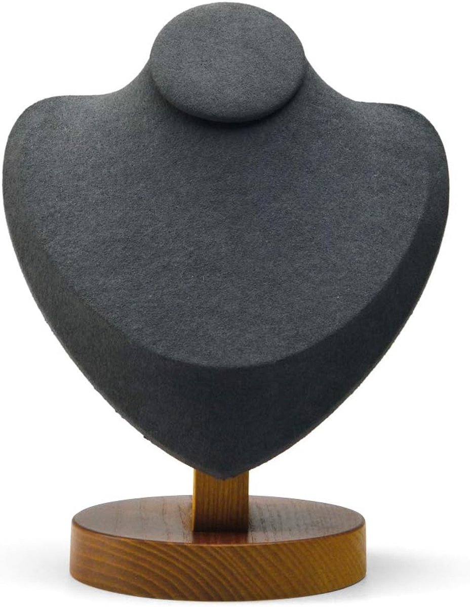 SnelShoppen - Premium Houten Ketting Display Stand Sieraden Showcase Bust Mannequin 9.5cm x 18.5cm Grijs voor Kleine Kettingen en Hangers