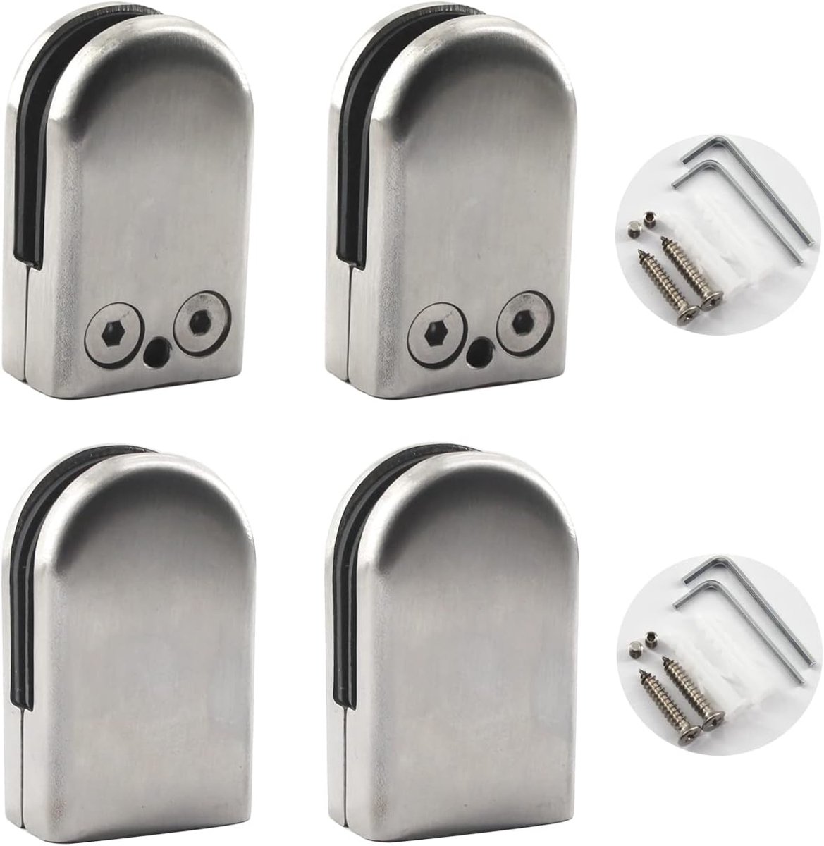 SnelShoppen - RVS Verstelbare Glasklem voor 16-17mm Glas, Ronde Glasklem Beugel voor Trapleuning, Handrail, Badkamer Glas, Set van 4