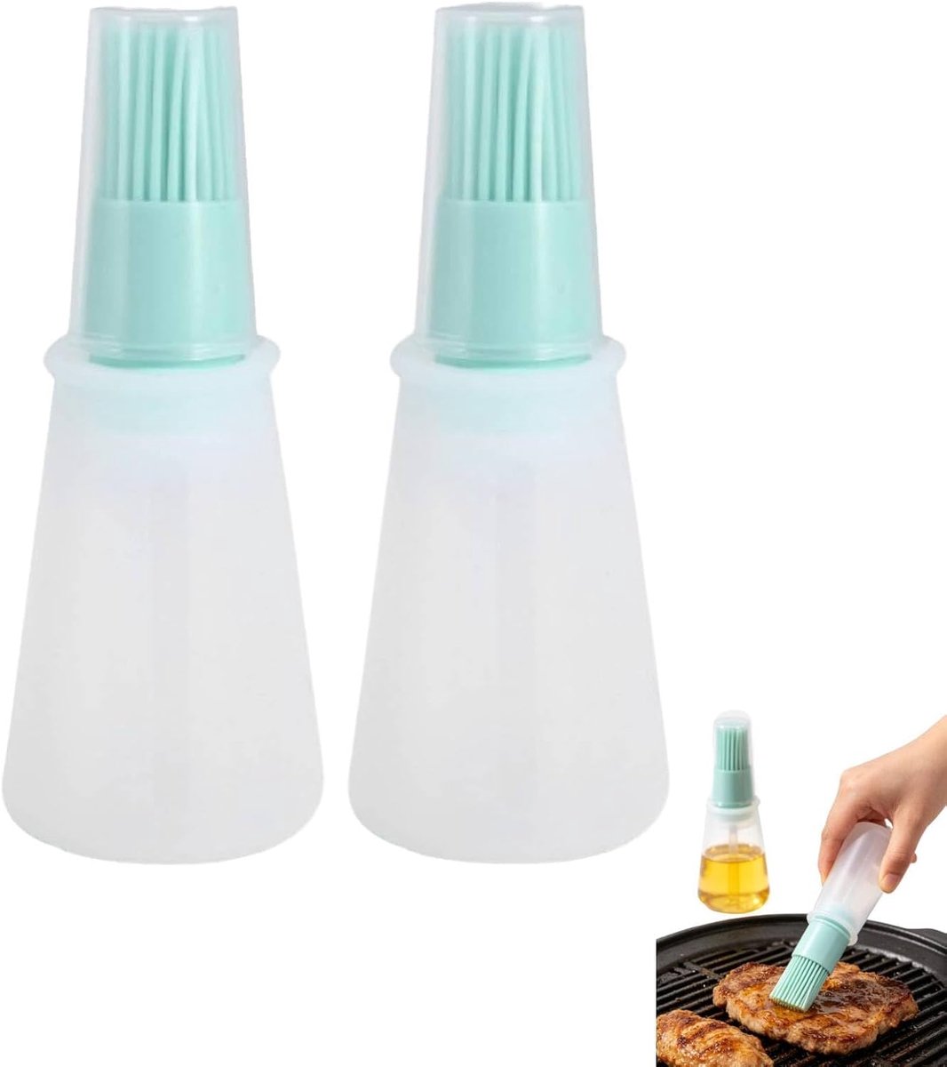 SnelShoppen - 2 Stuks Silicone BBQ Baksels Borstel Olie Fles Borstel (Groen) - Hittebestendig, Flexibel, Duurzaam, Keuken Gadget voor Grillen en Bakke