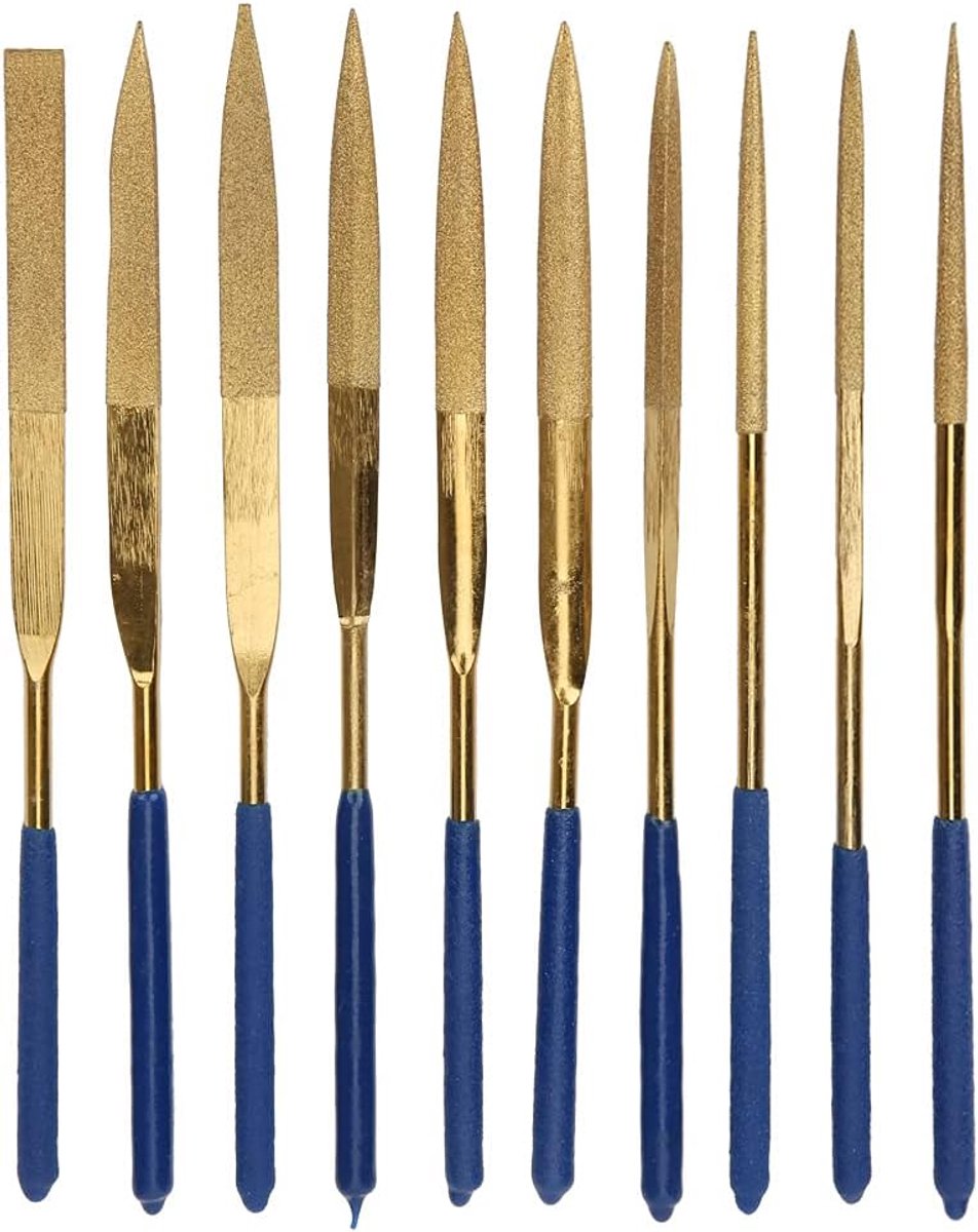 SnelShoppen - Set van 10 Diamant Vijlenset 0.16 x 6.3 Inch Mini Vijl Plated voor Werken met Glas, Keramiek, Staal, Corrosiebestendig, Comfortabele Han