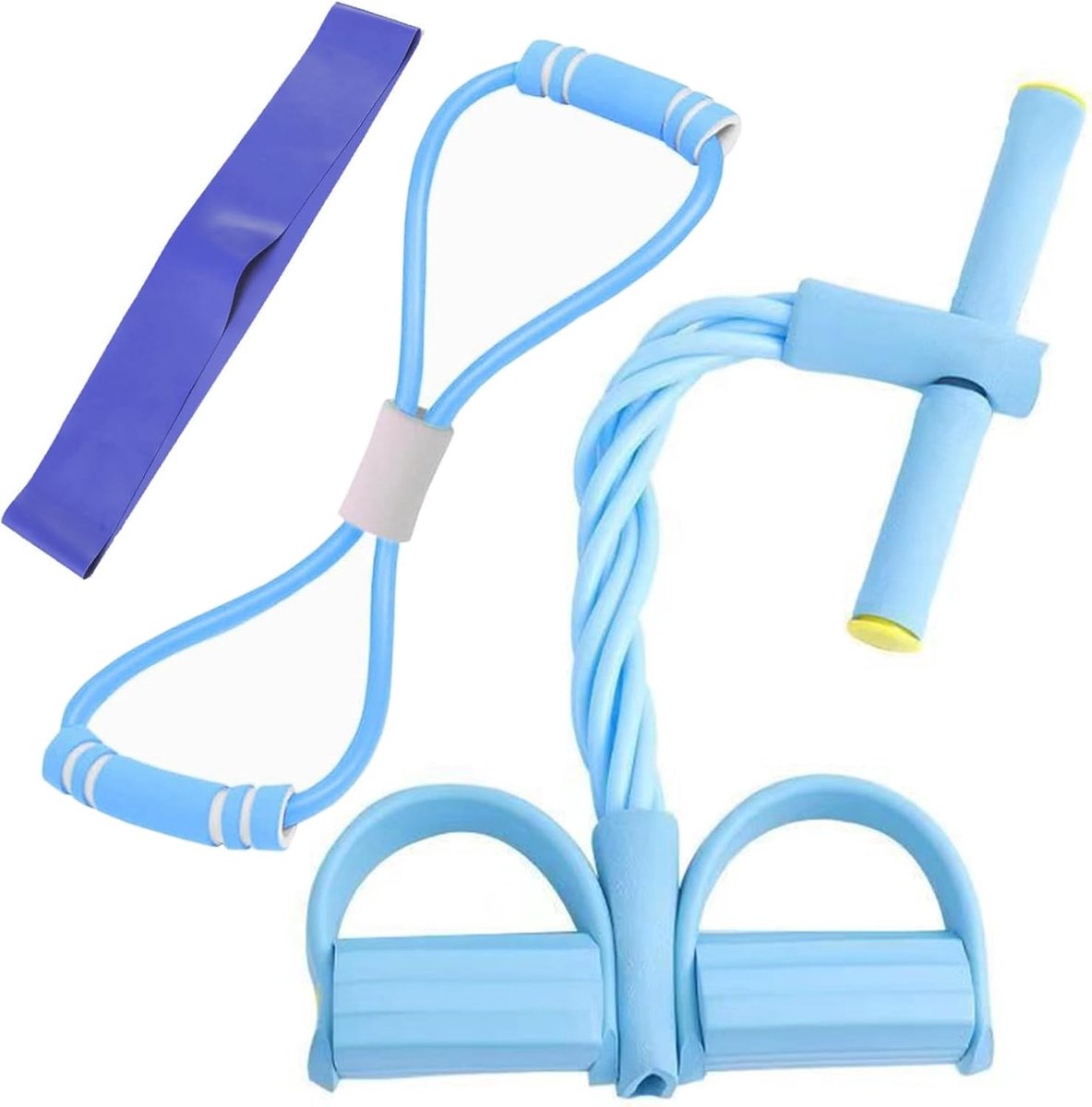 Set van 3 Elastische Fitnessbanden met Pedalen, TPE Buikspier Trainer, Ideaal voor Yoga, Krachttraining en Spieropbouw