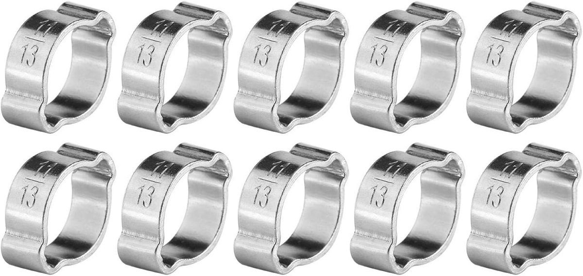 SnelShoppen - 10 Stuks Gegraveerde RVS Dubbele Oor Slangklemmen 5-23mm Voor Brandstofslang - Ideaal Voor Tuin, Auto, Camping, Vervoer