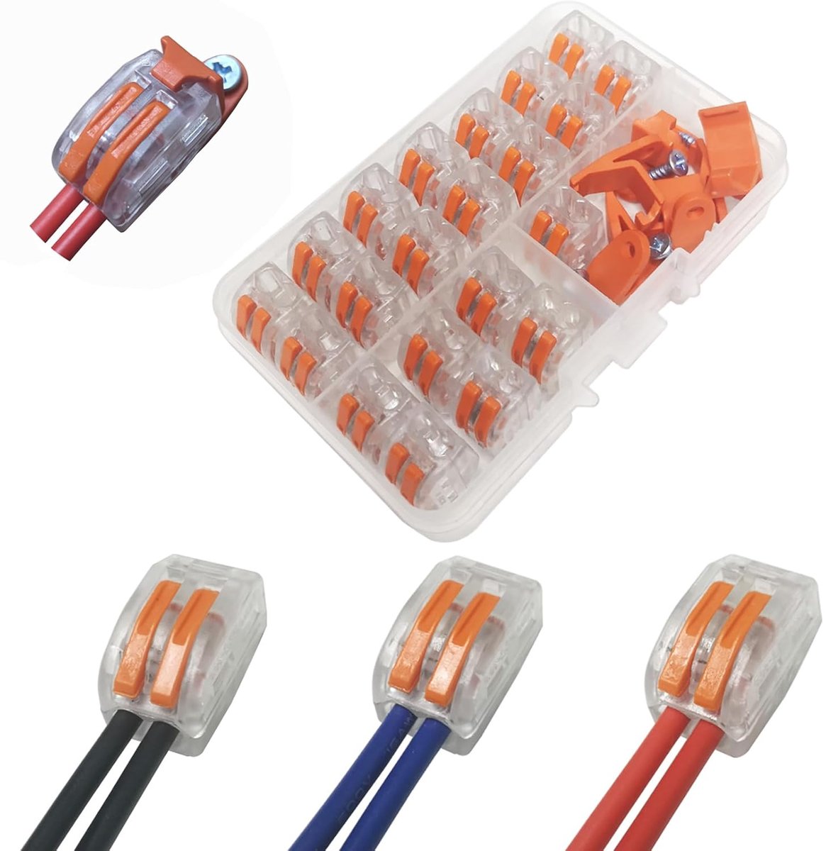 SnelShoppen - 21 Stuks 2-Poorts Elektrische Klemmenblok, Kabelconnectoren met Veerdruk, Isolatie, Koper, Voor Vaste en Flexibele Kabels, Ideaal voor K