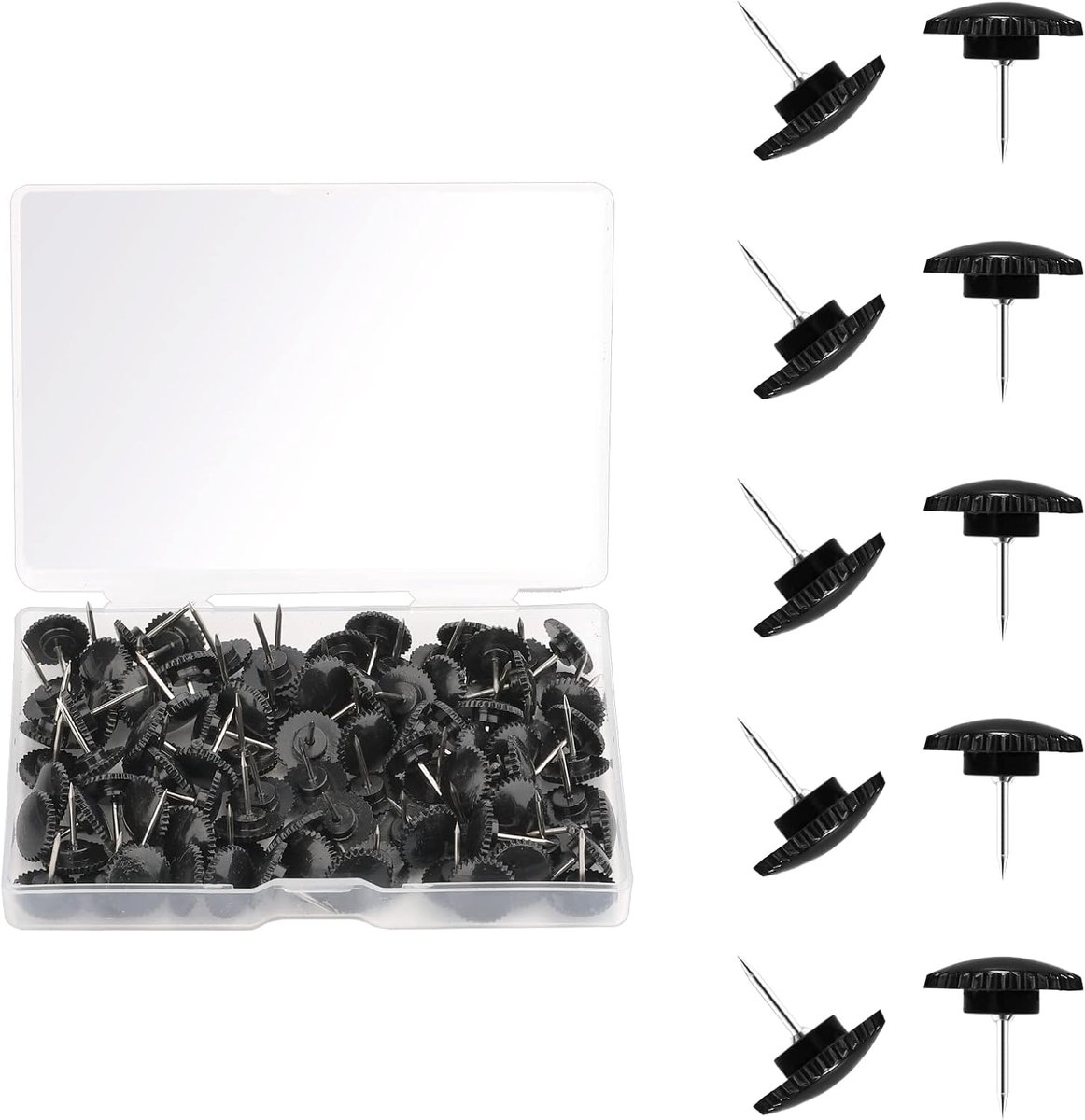 SnelShoppen - 100 Stuks 12mm Duimspijkers, Decoratieve Plastic Duimspijkers met RVS Punt voor Kurkbord en Mededelingenbord (Zwart)