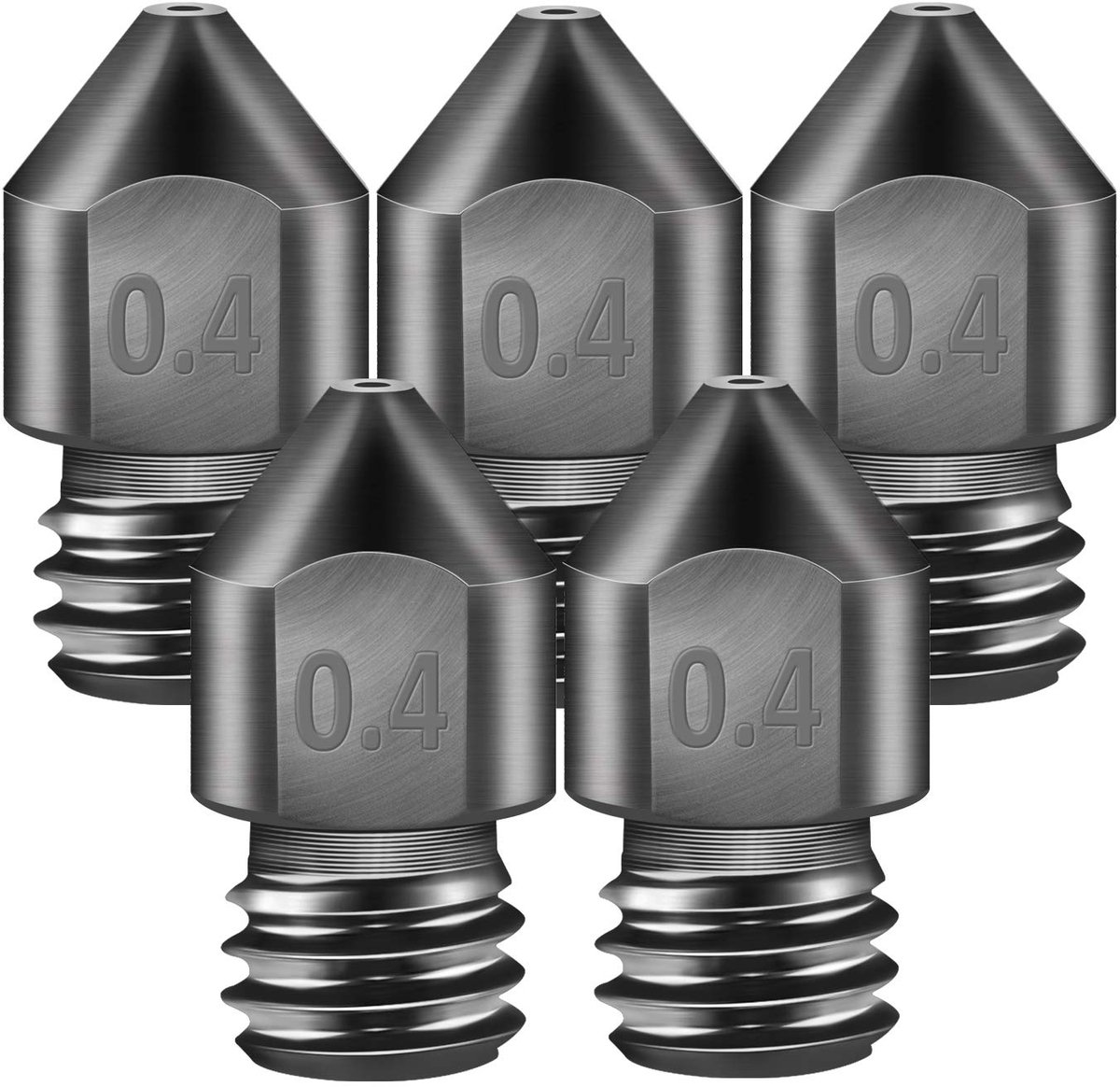 SnelShoppen - 5 stuks geharde staal nozzles 0.4 mm voor 3D printer, MK8, hoge temperatuur, slijtvast, geschikt voor filament, compatibel met Makerbot,