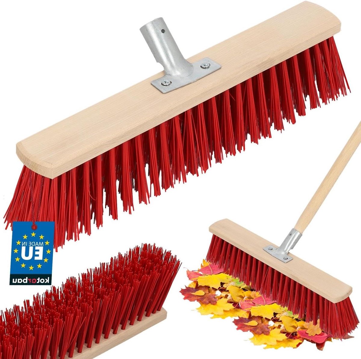 Bezemkop Straatbezem - Veegbezem Buiten - Terras Reinigen - Harde Nylonborstels - 43 cm - Rood