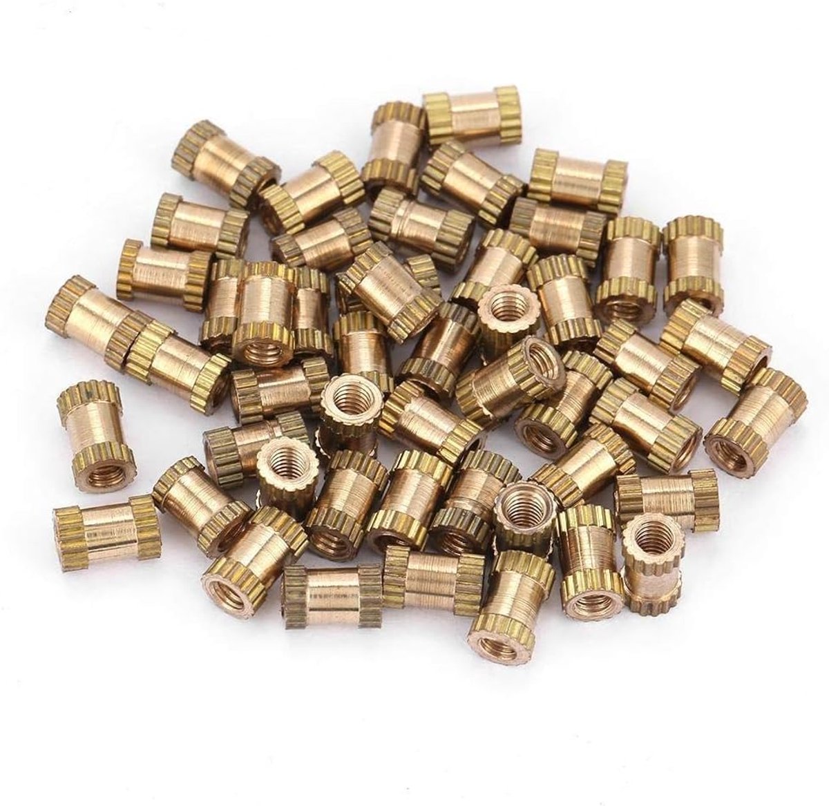 SnelShoppen - M2.5 Draadgeweven Messing Knurled Draad Invoegmoeren Assortiment (M2.5 x 6 x 3.5, 50 Stuks) - Duurzaam, Hittebestendig, Corrosiebestendi
