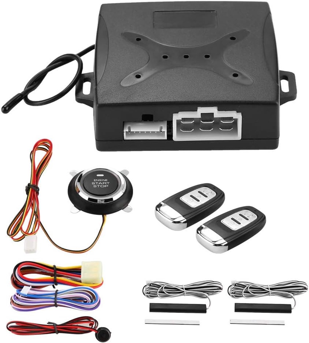 SnelShoppen - Car Alarm Beveiligingssysteem met Afstandsbediening, Universeel Auto Alarm Systeem, Motor Starten, Sleutelloze Toegang, PKE Functie