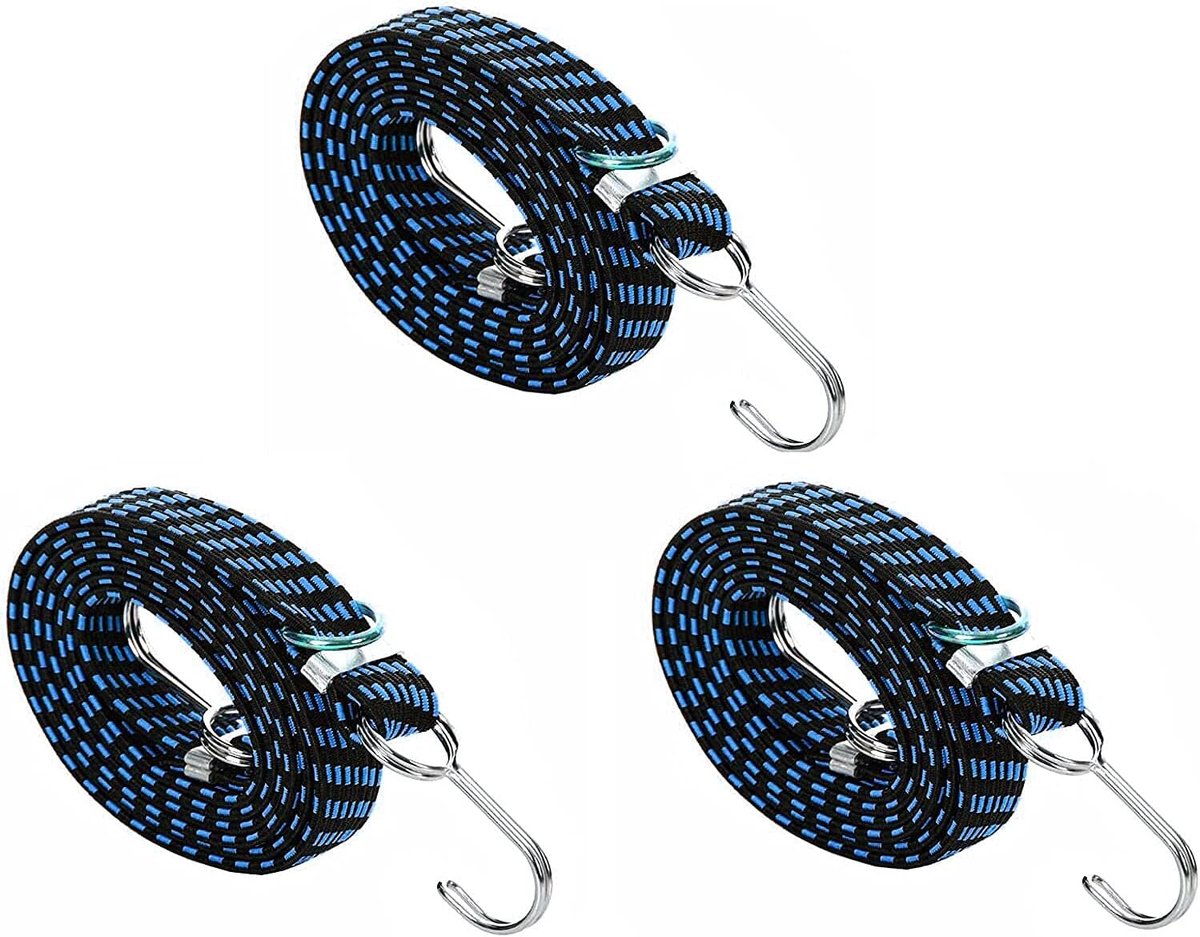 SnelShoppen - 3Pcs 80 Inch Verstelbare Platte Bungee Koorden Latex Straps met Gesp & Haken voor Kar, Zware Lasten, Kamperen, Tuinieren, Kledinglijn -