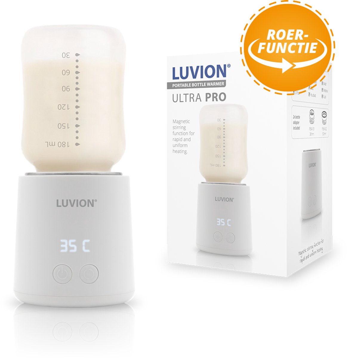 Bol.com LUVION® Ultra Pro Draagbare Flessenwarmer - Wit - Speciale roerfunctie voor gelijkmatig opwarmen van borstvoeding en mix... aanbieding