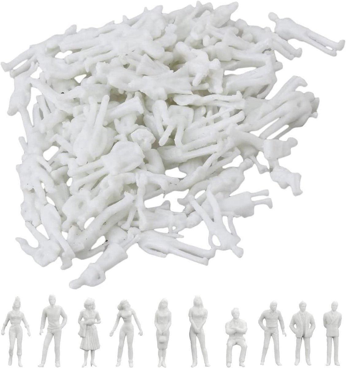 SnelShoppen - 100 Stuks Ongeverfde Model Figuren voor Miniatuur Scènes - H0 Schaal 1:100 - Plastic Miniature People - Zittend en Staand - Perfect voor