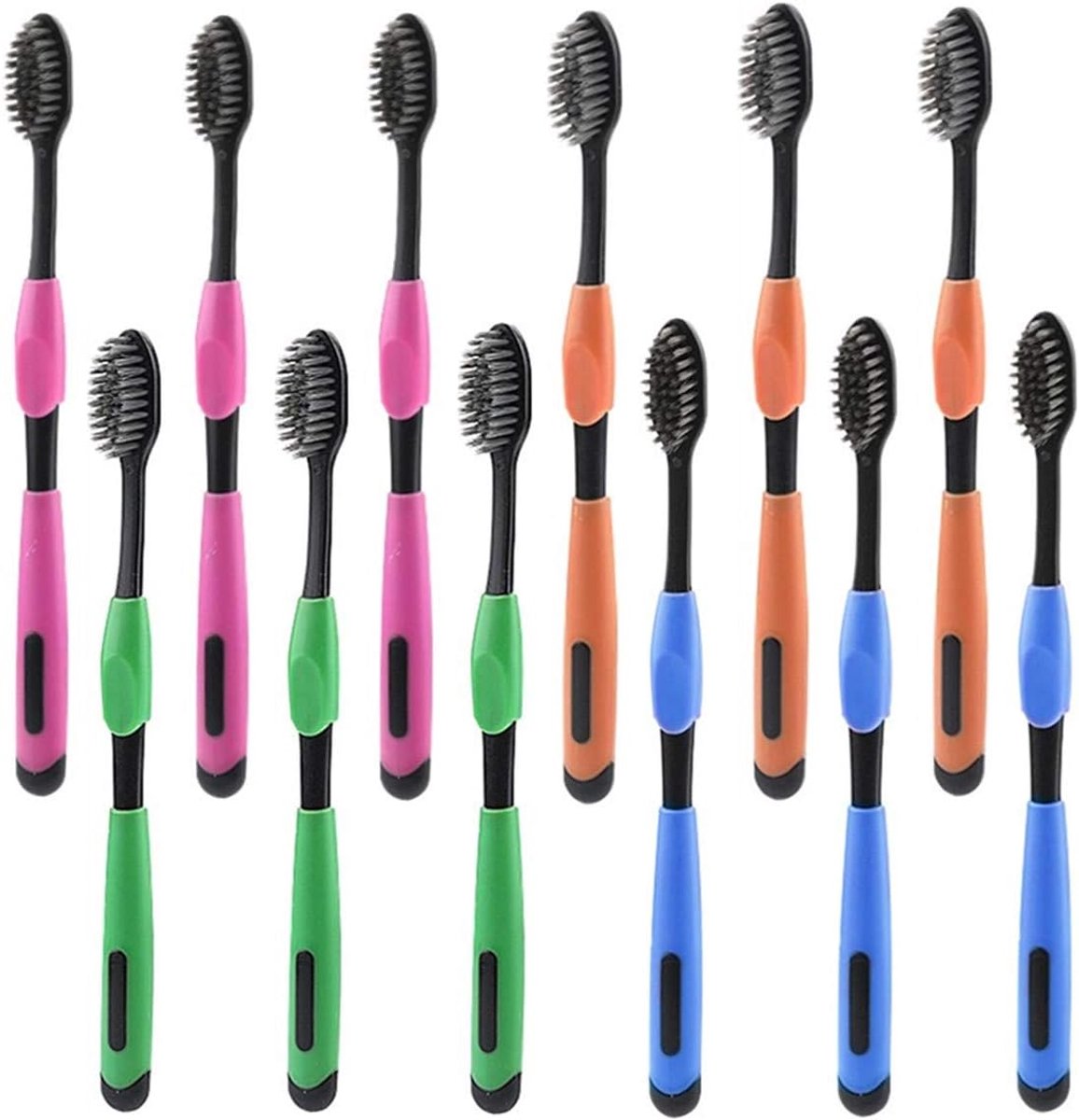SnelShoppen - 12 Pack Houtskool Tandenborstels Ultra Zacht voor Gevoelige Tanden, Antibacterieel, Individueel Verpakt, Ideaal voor Thuis en Reizen