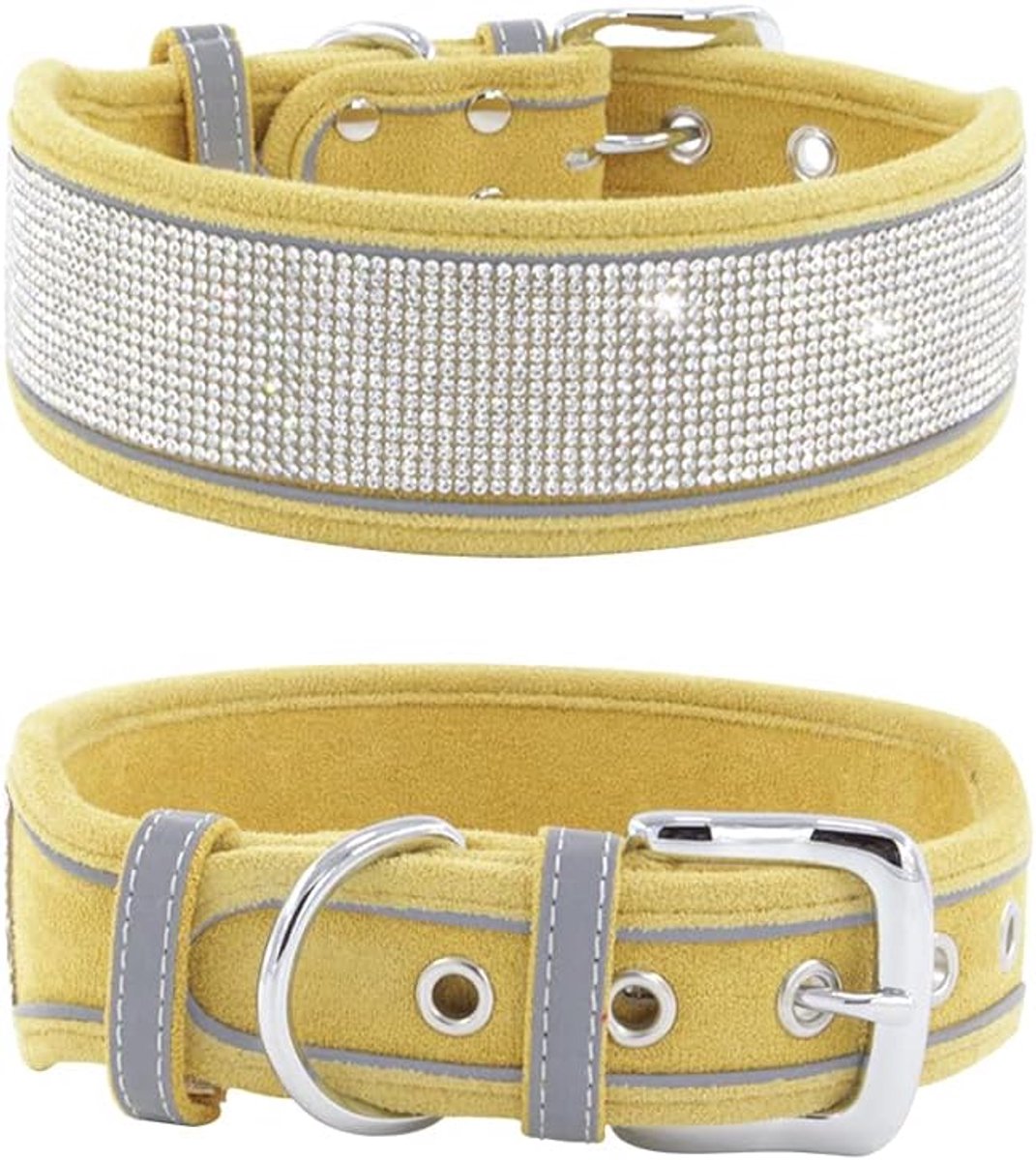 SnelShoppen - Rhinestone Halsband voor Honden, Sprankelende Suède Reflecterende Grote Halsband met Kristal Diamanten voor Middelgrote en Grote Honden