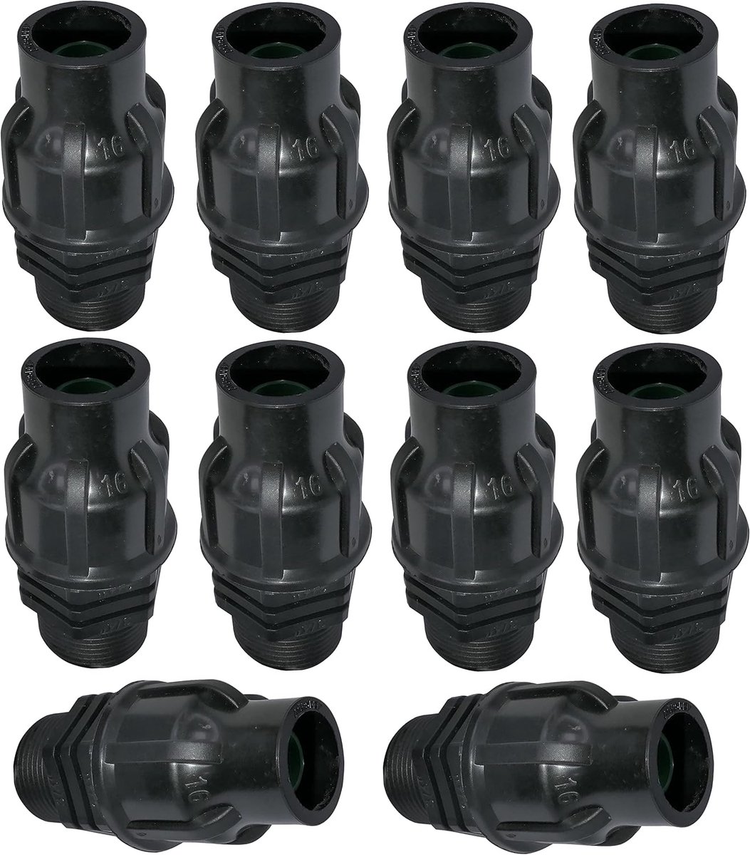 SnelShoppen - Set van 10 Tuinslang Adapters/Verbinders Drip Hose Verbinding Ø16mm x 3/4" Mannelijk Draad voor Ø16mm Tuinslang