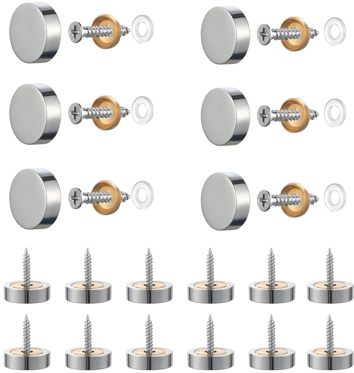 SnelShoppen - Set van 20 Decoratieve Spiegel Schroeven 14mm Gepolijst Messing met Decoratieve Caps - Ideaal voor Spiegels, Glazen Badplaten, Kledingka