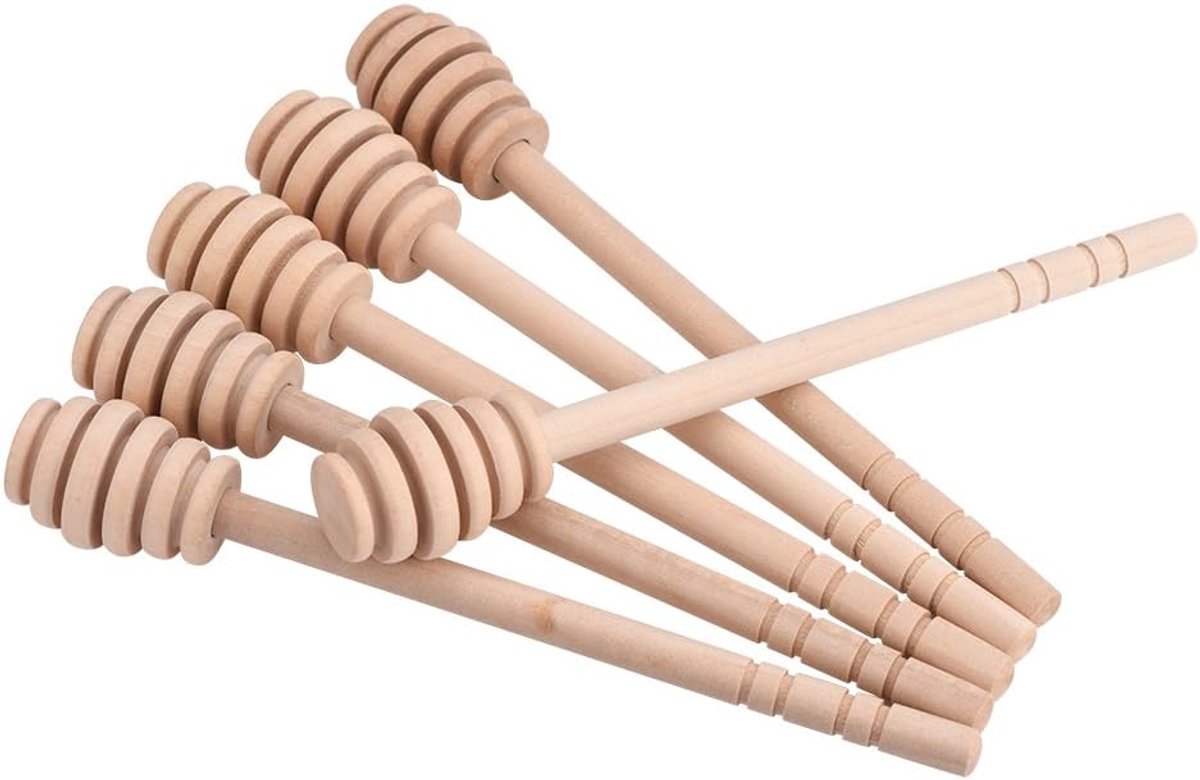 SnelShoppen - 50 Stuks Houten Honinglepel Stokken - Honingdipper, Honinglepels, Honingroerstaaf, Drizzle Tool, 16CM, Duurzaam, Voedselveilig, Keuken,