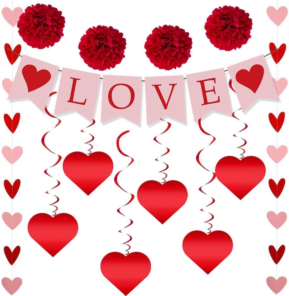 13 Pieces Valentine's Day Hanging Decorations Set, Love Bunting Banner Red Pink Love Heart Garlands Streamer Hanging - ShopVlot