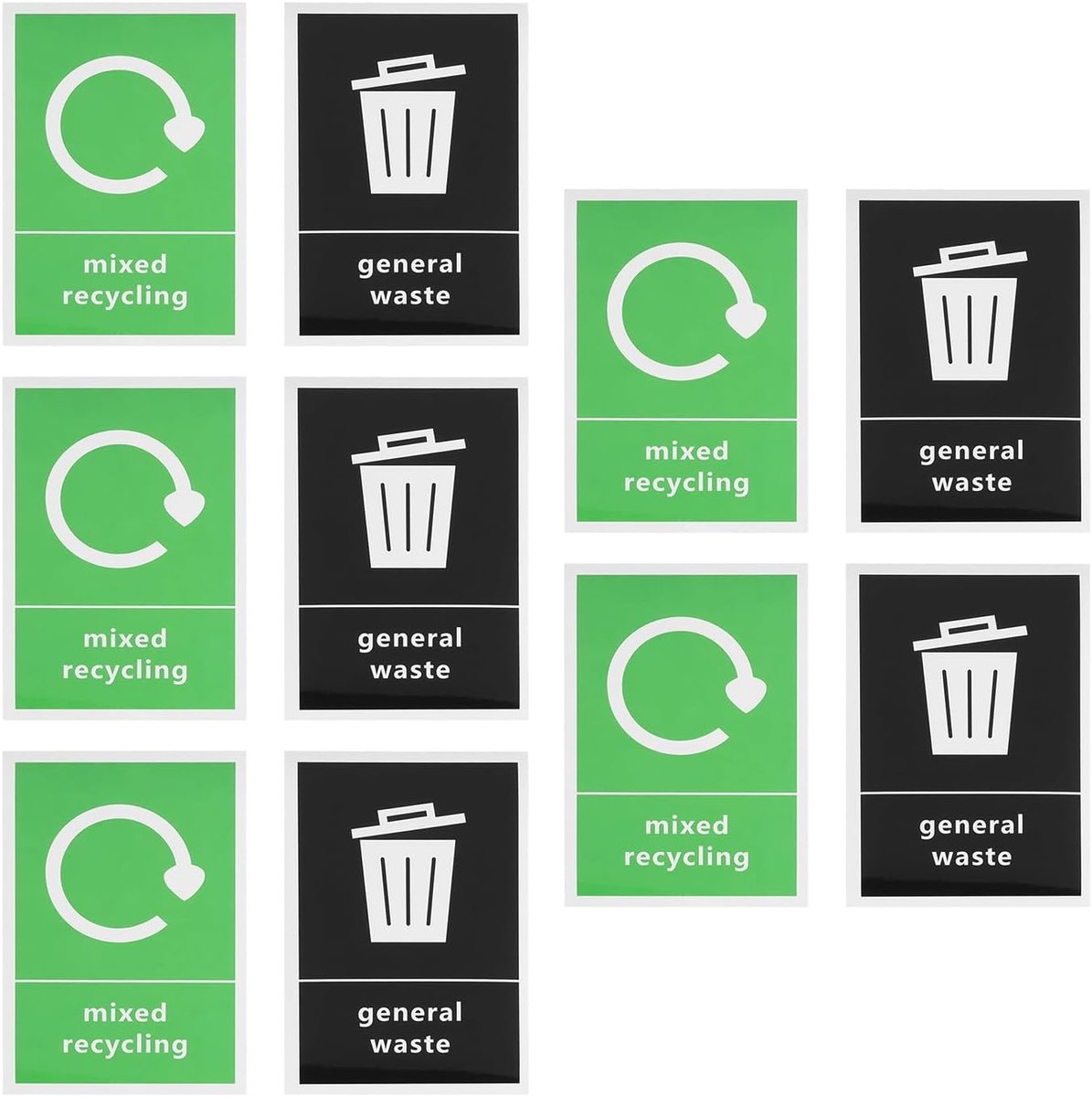 SnelShoppen - 10 Stuks Recycling Bins Stickers Zelfklevende Afvalbak Labels Algemeen Afval en Gemengd Recycling Waterproof 150 x 100mm