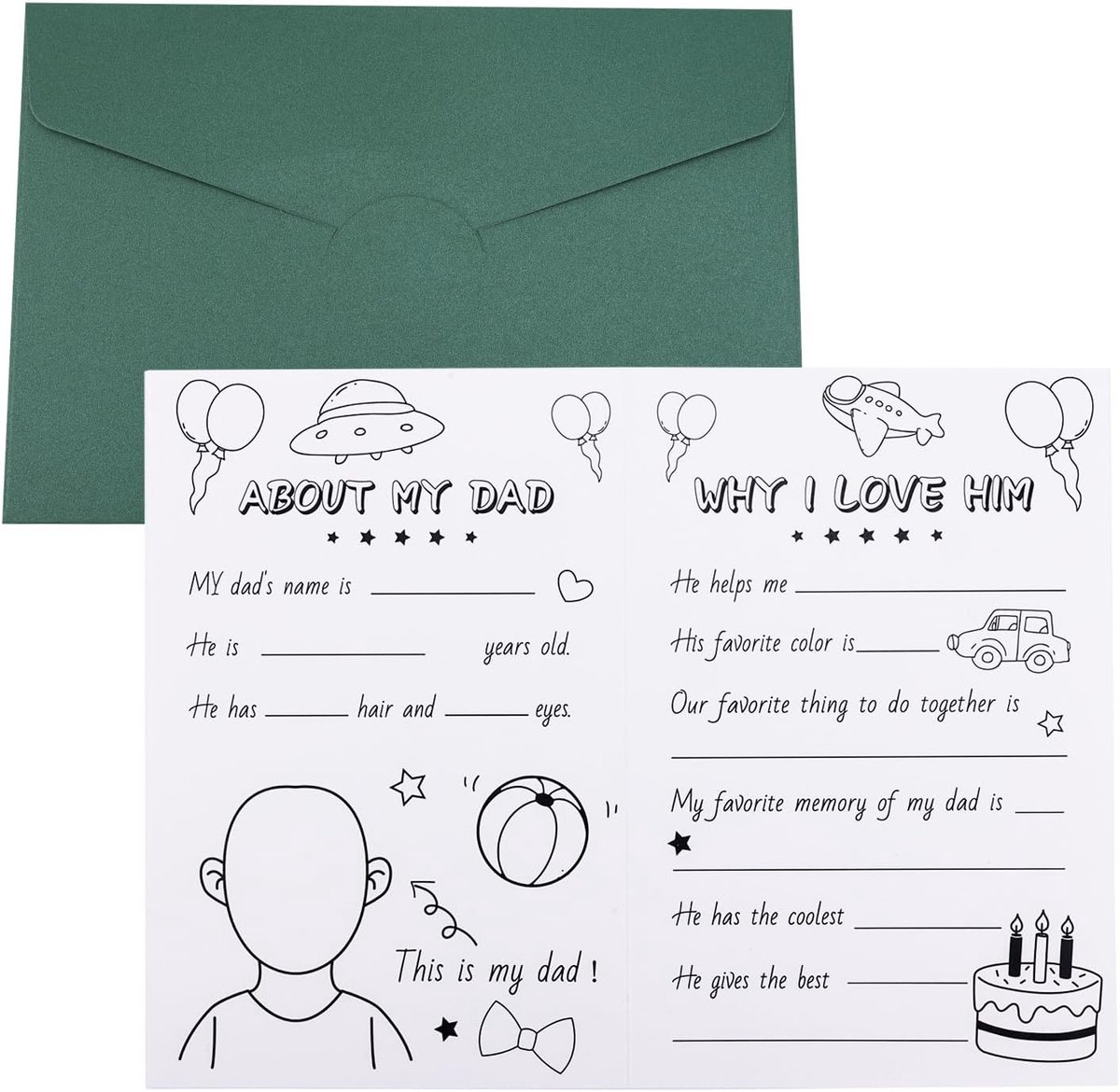 SnelShoppen - BoxOB Gelukkige Vaderdagkaart met Envelop, Vul de Lege Ruimte in, Prachtige DIY Knutselwerk voor Papa, Opa en Peetvader, Premium Papier,