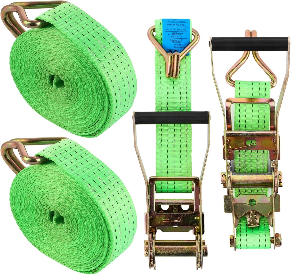 2 Pieces Lashing Straps 3 kg 6 m with Ratchet and Hooks 50 mm Lashing Straps 3t Green Ratchet Lashing Straps Ratchet - ShopVlot