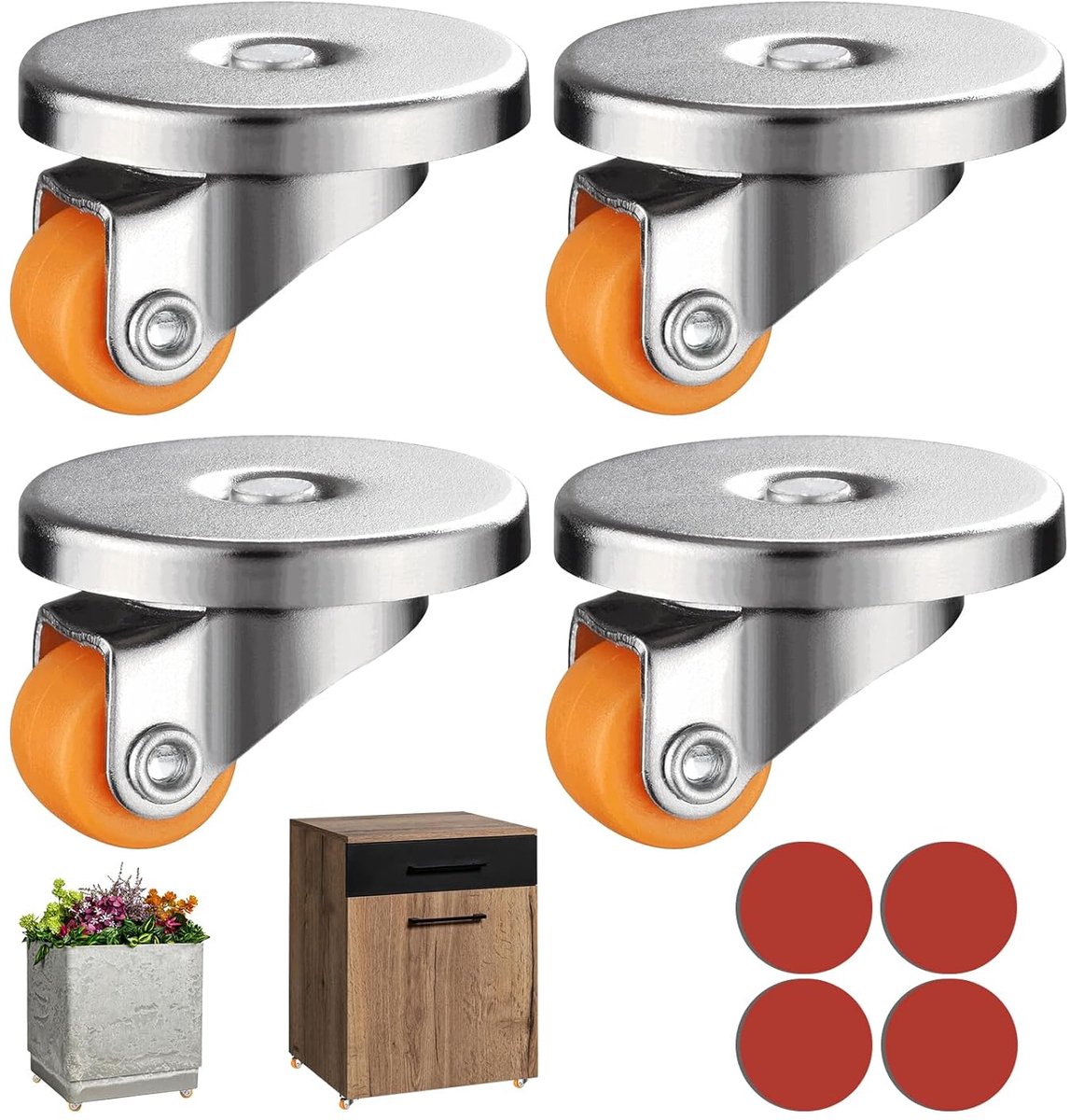 SnelShoppen - Set van 4 Silenzieuze 360° Girevoli Rotelle voor Mobili Leggeri - 0,5 Inch Autoadesive Ruote - Ideaal voor Vasi, Armadi en Kleine Meubel