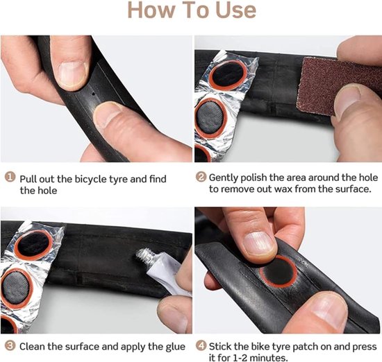 Fietsband Reparatie - Banden Plakkers - Onderweg Herstellen - Elastisch Rubber - 48 Stuks - Zwart — afbeelding 5