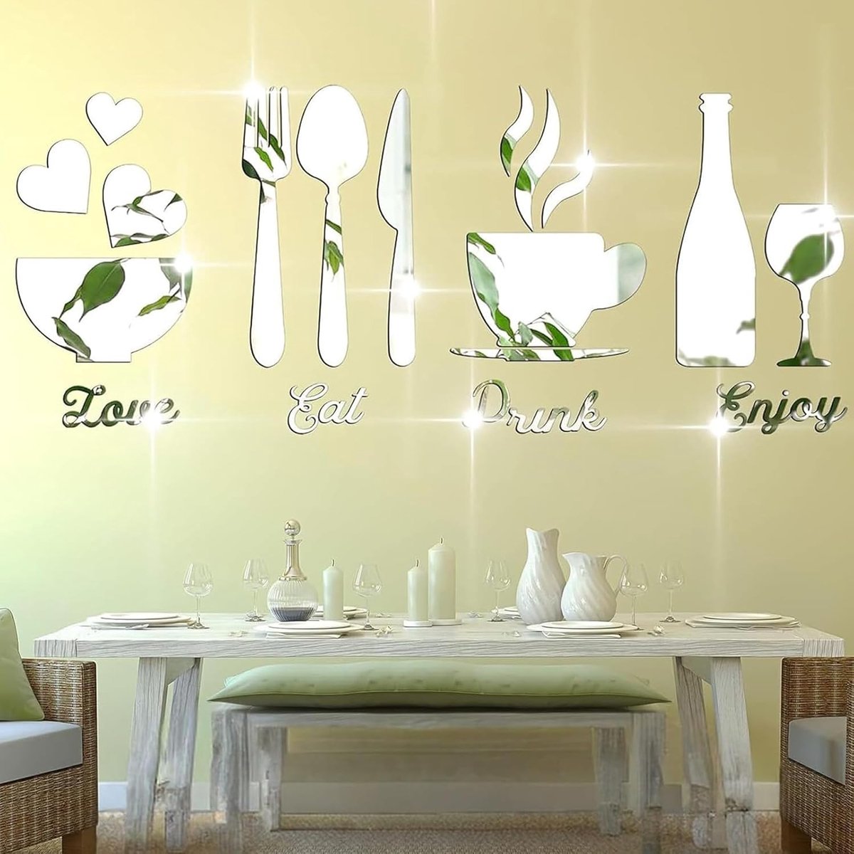 SnelShoppen - Spiegel Wandstickers, 4 Stuks, Acryl Spiegels, Verwijderbare Geometrische Stickers, Wanddecoratie voor Huis, Slaapkamer, Woonkamer, Zilv
