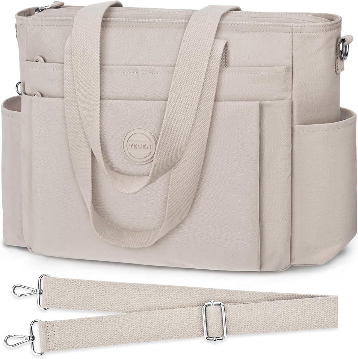 SnelShoppen - Dames Grote Lichtgewicht Nylon Schoudertas Shopper Handtas Crossbody Tas voor Werk Reis Kantoor Winkelen School (23L) Beige