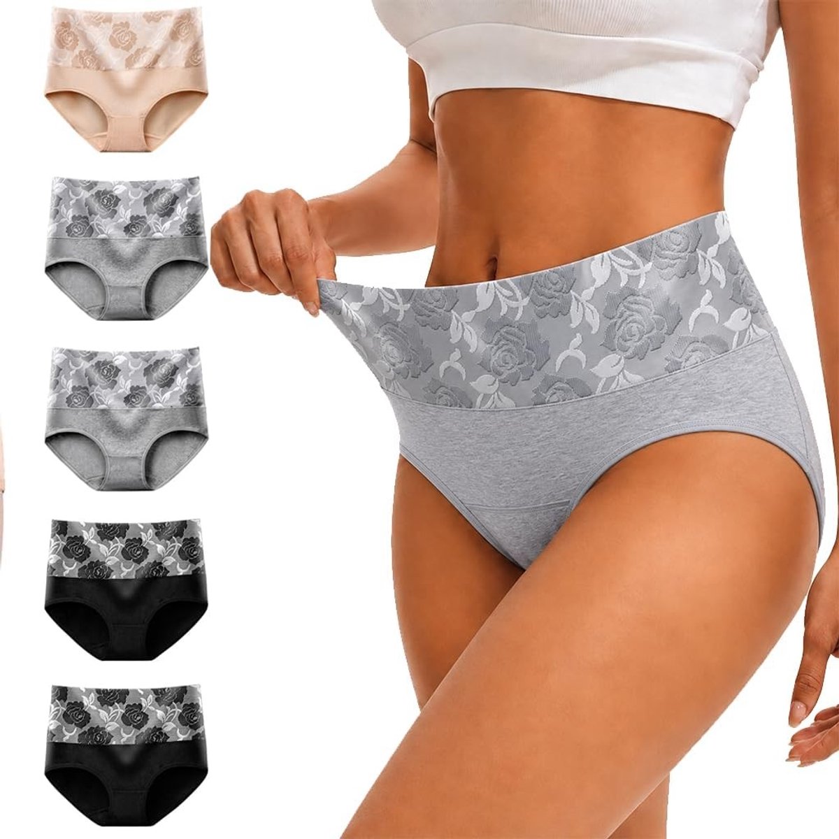 Hoge Taille Dames Ondergoed Katoenen Slipjes Volledige Bedekking Zachte Ademende Panties 5-Pack in Diverse Kleuren