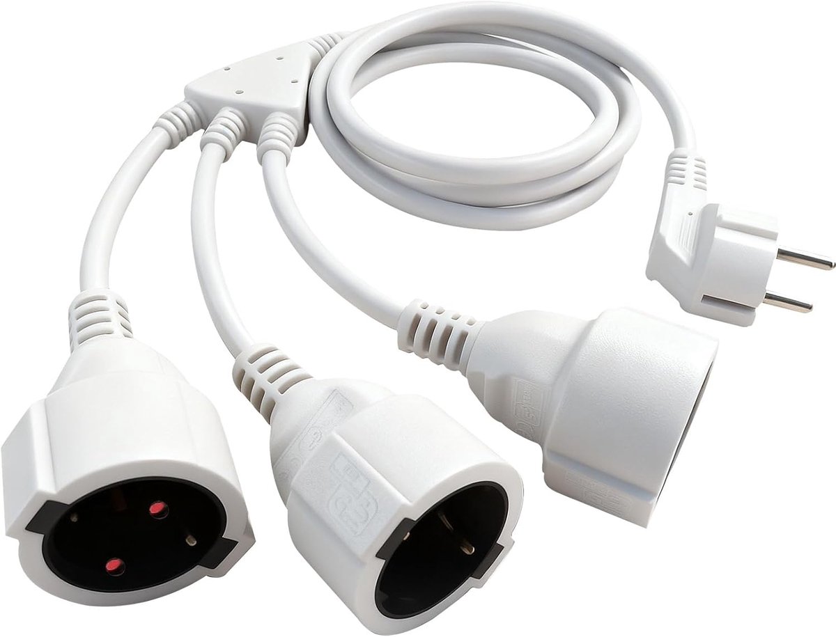 SnelShoppen - Dubbele Stekker voor Stopcontact, Verlengsnoer met 2-Gang Schuko Sockets, Stekkeradapter, Dubbele Stopcontact met Flexibel Snoer voor Th