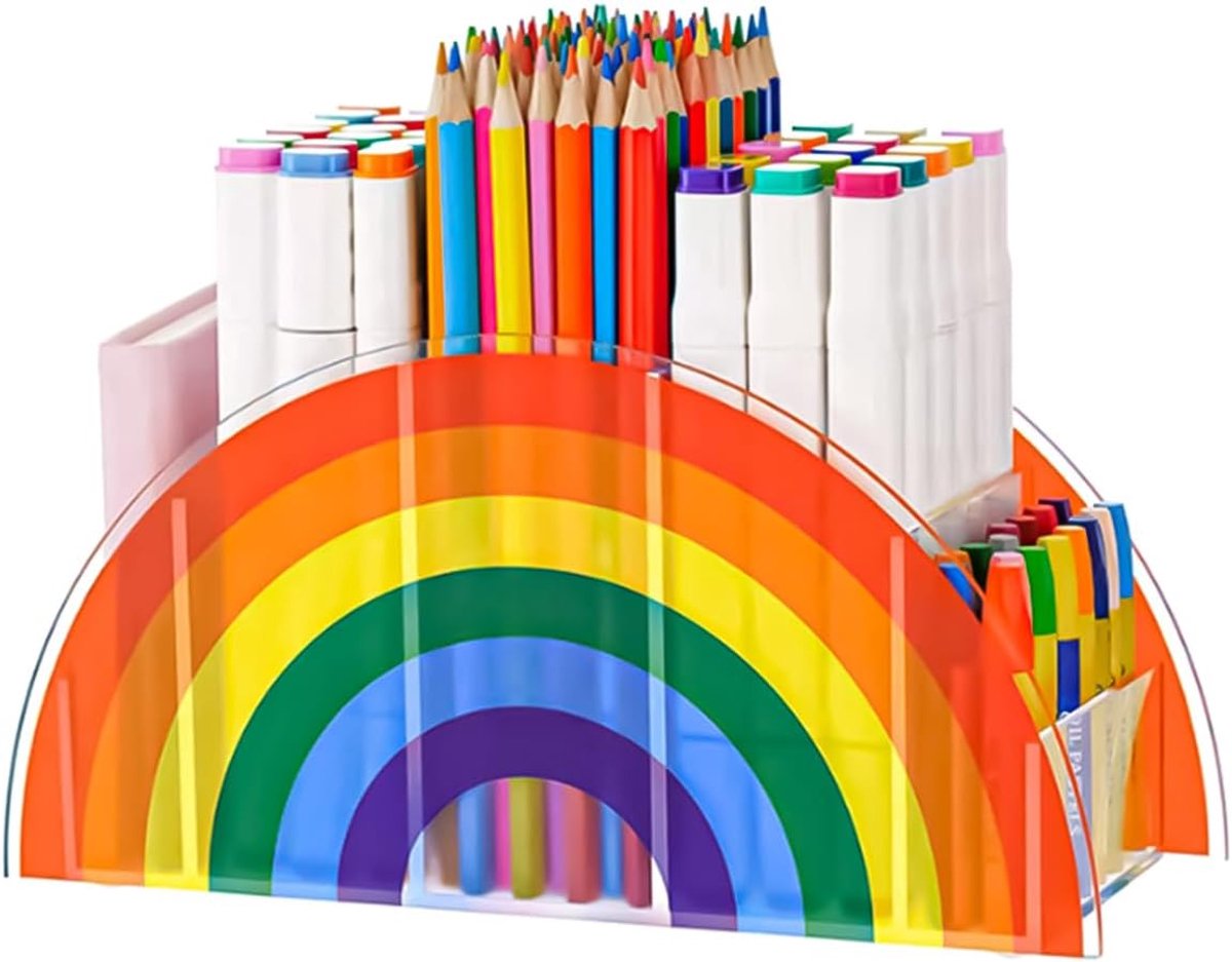 SnelShoppen - Kleurrijke Acryl Penhouder Rainbow Desk Organizer Voor Kantoorbenodigdheden, Make-up Pens, Feesten, 24x8.7x12CM