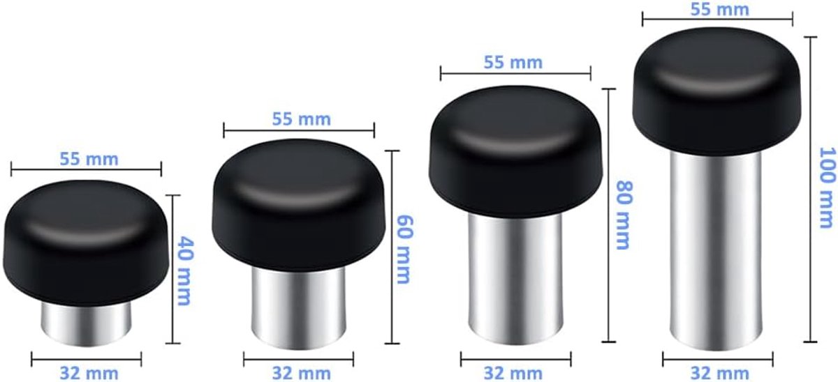 SnelShoppen - 2 Stuks Deurstopper Voor Vloer- en Wandmontage, RVS Deurstop, Hoogte 40mm, Antislip Rubber, Duurzaam en Sterk, Voor Thuis en Kantoor