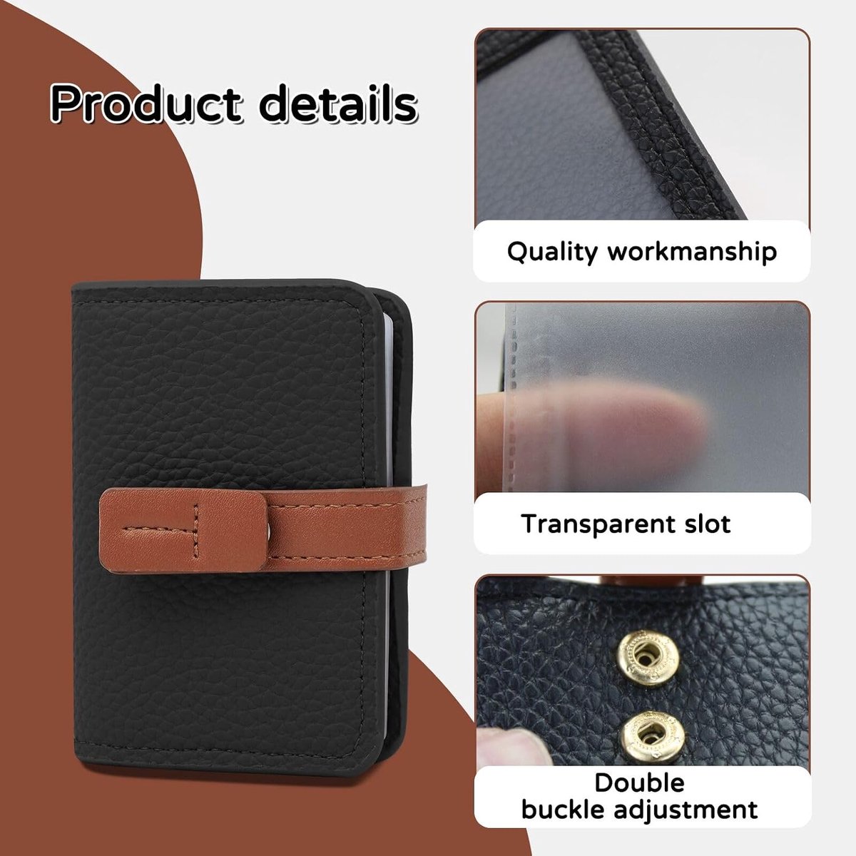 SnelShoppen - Dames Leren Creditcardhouder, 20 Kaartslots, Drukknop Kaartportemonnee, Compact en Draagbaar met 2 ID Pockets voor Rijbewijs, Bruin, Mod