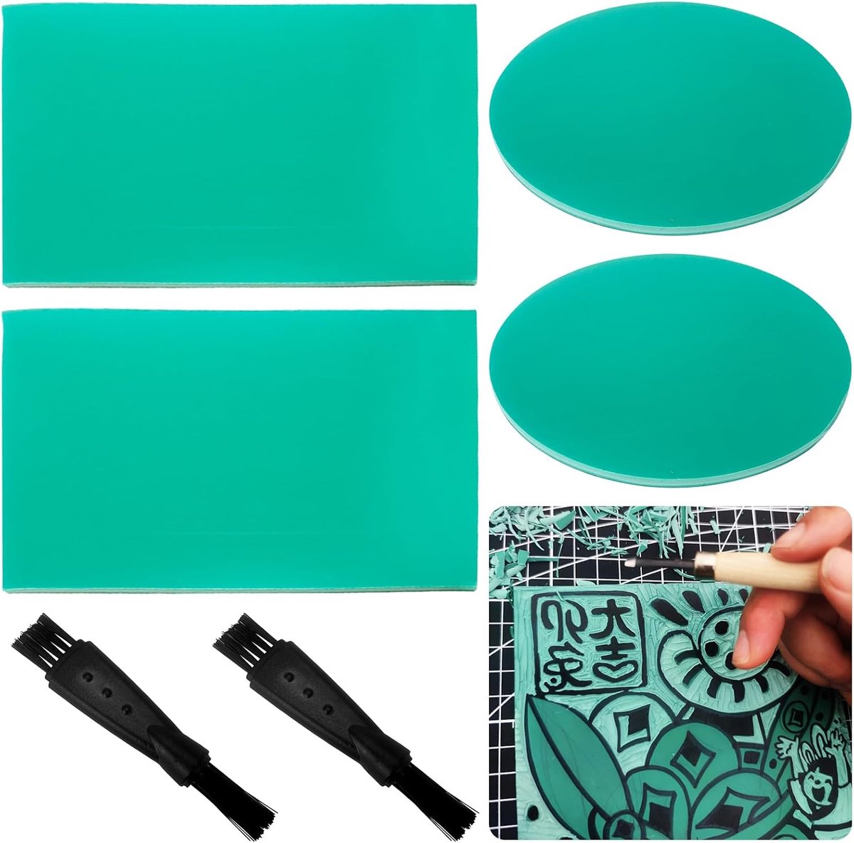 SnelShoppen - 4 Stuks Rubber Snijblokken, PVC Snijplaten, Zachte Rubber Snijblokken, 2 Maten A6/10cm Rond, Snijvellen voor Houtsnijwerk en Creatief Ka