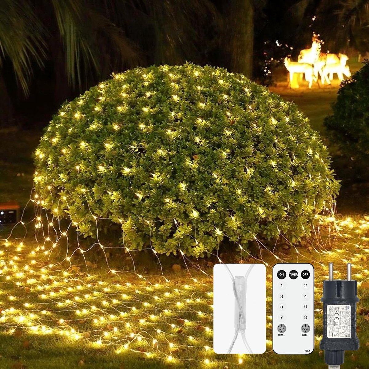 SnelShoppen - Outdoor 2 x 2 m 144 LED Tuinverlichting Warm Wit Waterdicht met Stekker en Afstandsbediening, 8 Verlichtingsmodi voor Tuin, Balkon, Kers