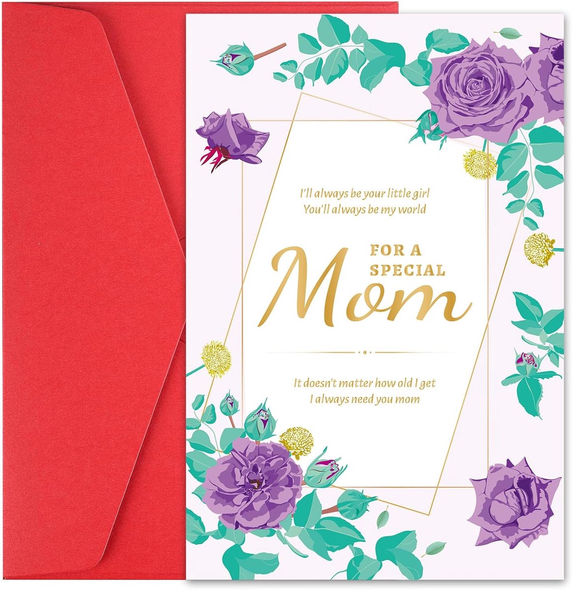 SnelShoppen - Moederdagkaart met Envelop I Will Always Be Your Little Girl, Premium Gekoate Papieren Kaart, Perfect voor Moeder, Vrouw, Verjaardag, Va