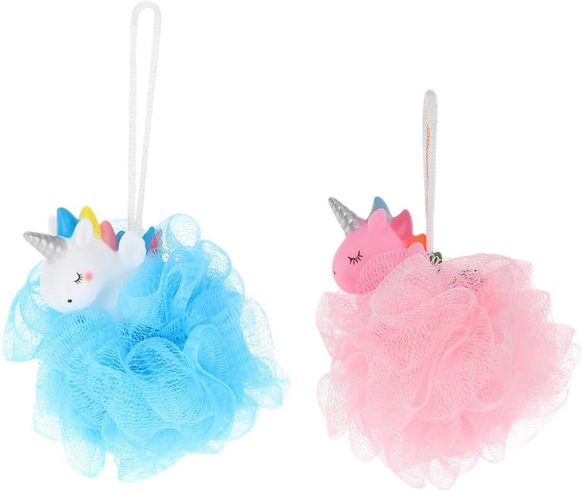 SnelShoppen - 2 Stuks Eenhoorn Badbal Peeling Gezichtsreiniger Douchespons voor Kinderen - Lichaamswas, Scrub, Luffa, PVC, Roze - Perfect voor Bad en